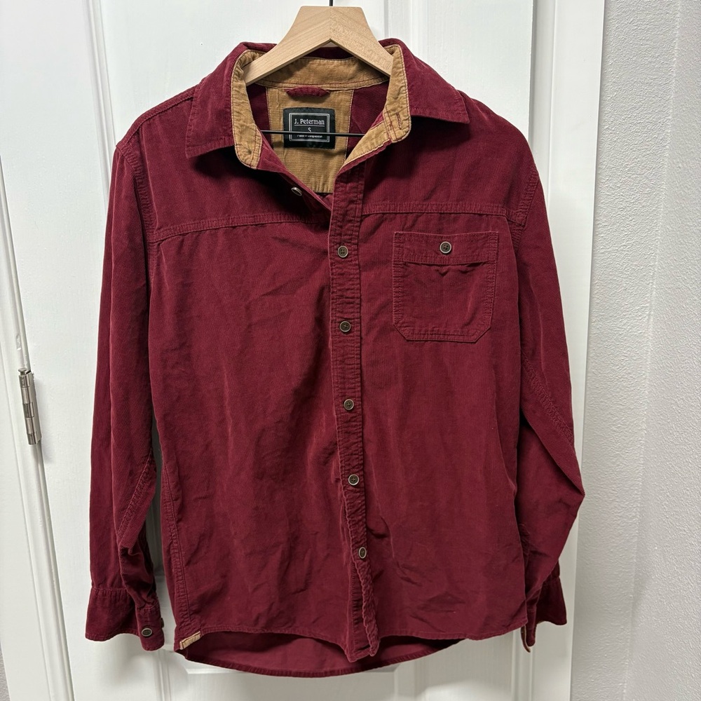 The J Peterman Company Corduroy Shirt Mens Size Medium Maroon Long Sleeve Cotton